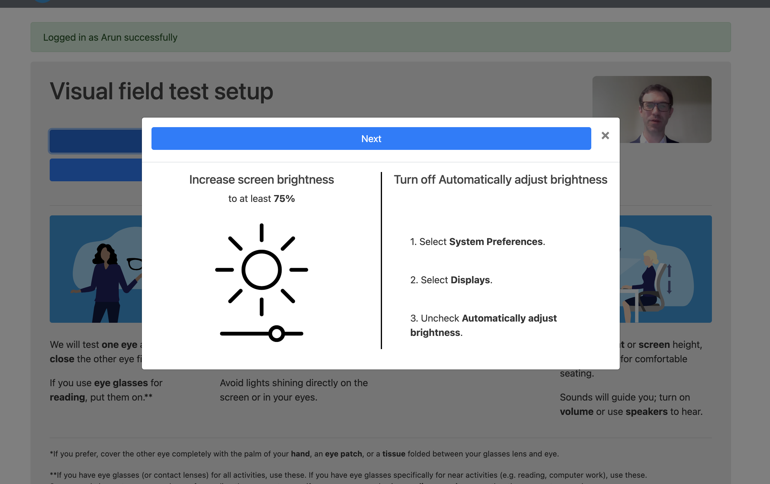 Screen calibration setup