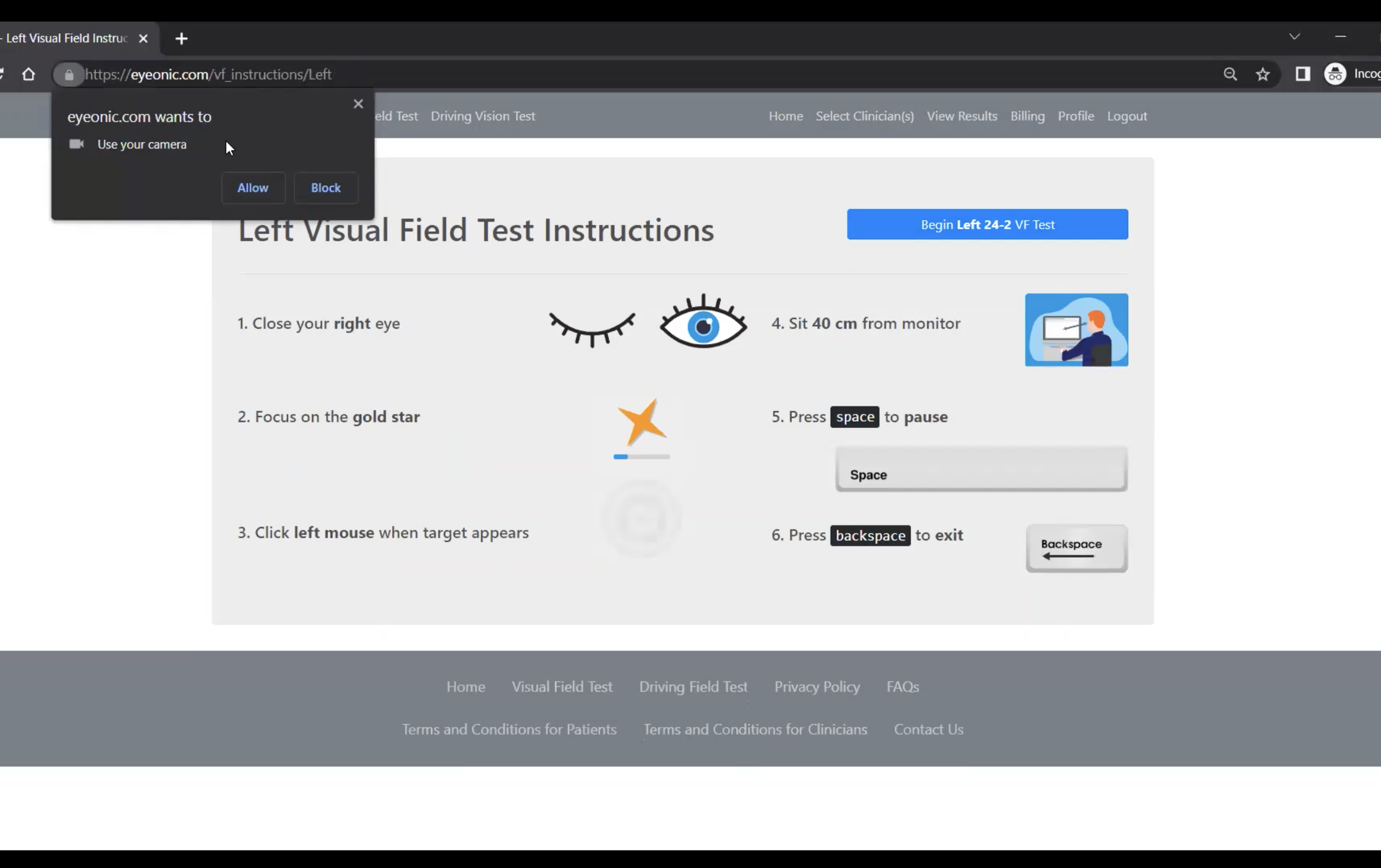 Test instructions and camera setup